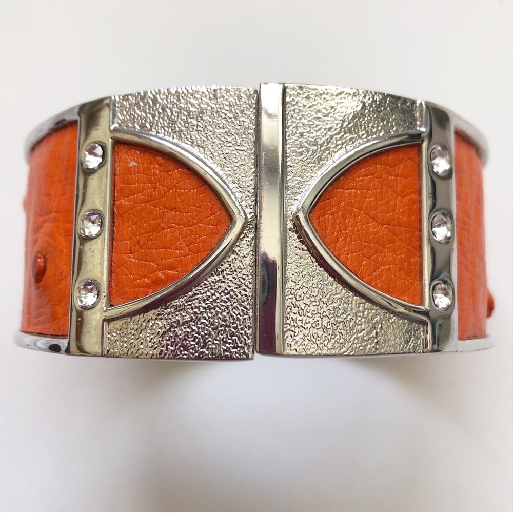 South African Orange Ostrich Leather Swarovski Crystal Bangle Bracelet